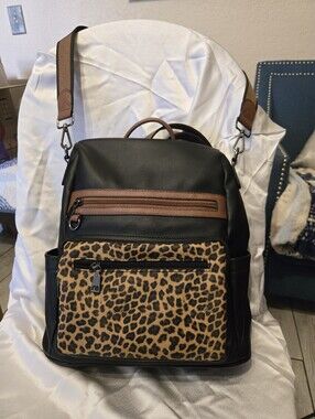 Black & Brown Leopard Front Panel Backpack - Unbranded